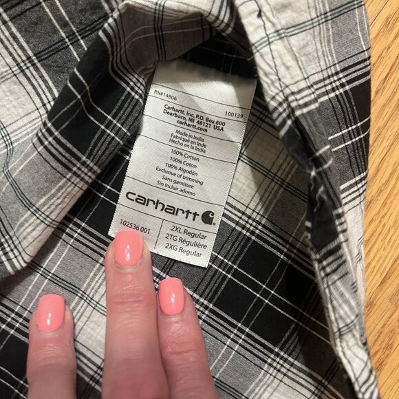 Carhartt Shirt Mens XXL Black Plaid Essential Relaxed Button Down Short Sleeve - Picture 6 of 6